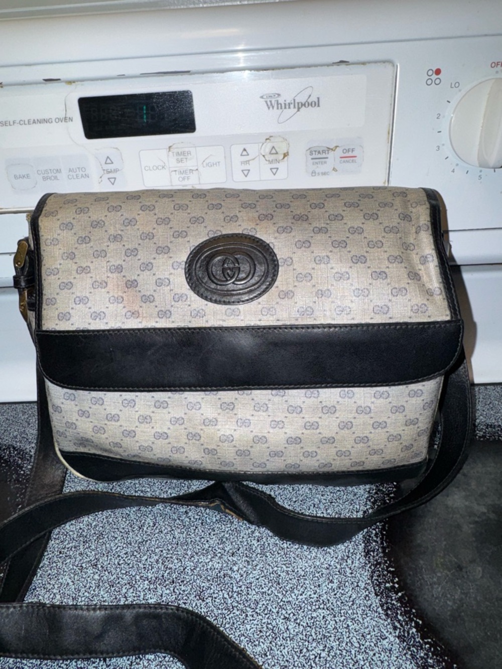 VTG Gucci Micro GG Logo Canvas & Navy Leather Crossbody Shoulder Bag - Picture 9 of 12